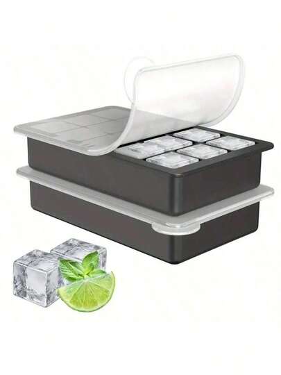15-Cavity Silicone Ice Cube Tray With Spill-Proof Lid - Stackable, Dishwasher , Portable & Space-Saving, Suitable For Cocktails, Beverages, Outdoor Meals, Drink Cooling, Compact Storage, Mold, Freezer Storage, Home Bartender, Kitchen Must Have
