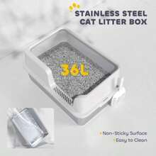Stainless Steel Box With Detachable Rim, Scoop, Easy Cleaning, Odour - Resistant, 60x 40x 28 - LIGHT GREY + Stainless Steel - View 6