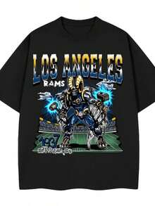 Los Angeles Rams Warren Lotus Inspired Graphic Tee Oversized 280 GSM Shirt Fan Apparel DTG Printed Streetwear T-Shirt - màu đen - Xem 1