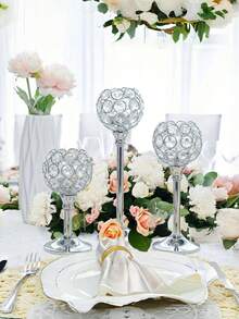Set Of 3 Gold Crystal Bowl Candlestick Holders Metal Crystal Tealight Candelabras, Tall Crystal Votive Candlesticks Elegant Crystal Candle Stand For Dining Table Centerpiece Wedding Candle Decor,Room Decor,Gifts Birthday Graduation - Nhiều màu - Xem 6