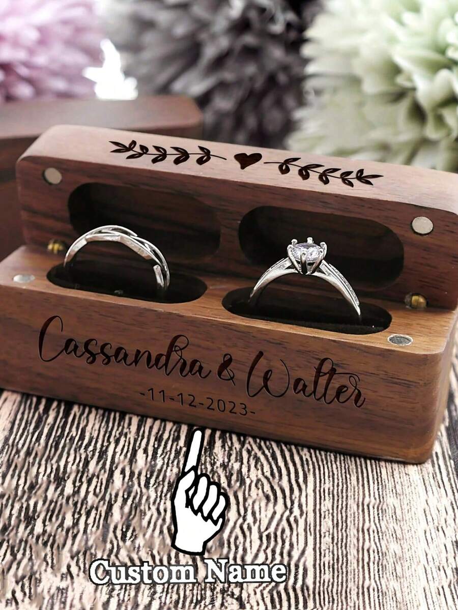Personalized Customized Name Ring Box, Wedding, Double Engagement Ring Box, Ring Box, Wooden Ring Box, Proposal Ring Box, Personalized Ring Box