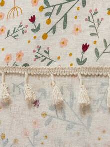 1pc Rustic Floral Curtain, Rectangular With Tassels Decor, Semi-Sheer Pole Top Curtain, Suitable For Bedroom, Living Room, Kitchen, Balcony, Patio, Study, Dining Room, Room Divider, Indoor Home Decor, All Season