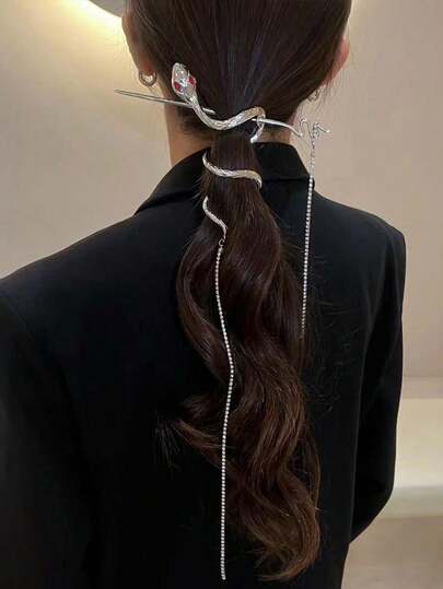 1pc Crystal Snake Decor Hair Clip, Fashionable Y2K Style Women Hair Accessory, Unique Hair Clip For Special Occasions, Bun Extension, Hair Bun Maker, Bun Hair Piece, Hair Styling Pins, Pins For Hair, Bobby Pins, Clips Hair, Wedding Items, Looks Of Party, Hair Accessories, Head Accessories