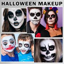 QIUFSSE Black And White Face Body Paint With Brushes Halloween Face Paint Makeup Kit Oil Based Face Painting Kit ForHalloween SFX Makeup Cosplay Skull Clown Art Theater - Sơn mặt hộp mềm đen trắng - Xem 6