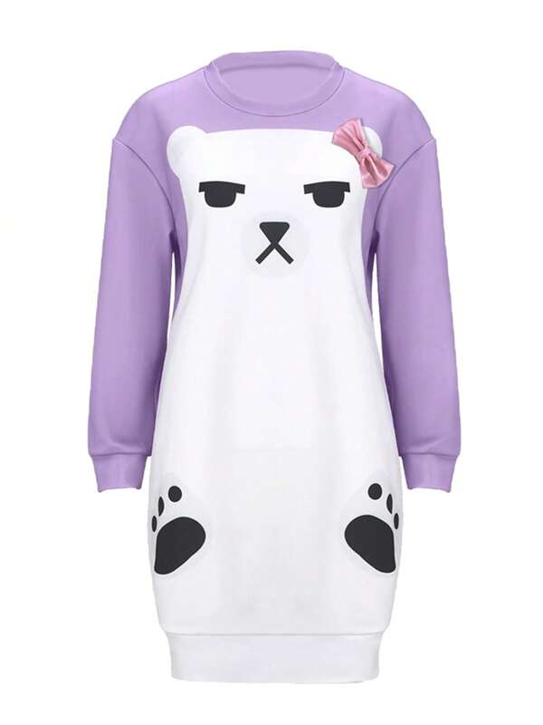 Mira Purple Bear Sleepwear Dress, Cosplay Costume For K-POP Witch Hunting Party Performance