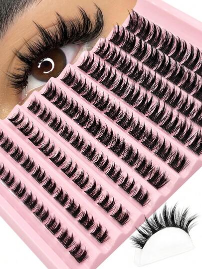 Asiteo 100Pcs D Curl Anime Wispy Eyelash Clusters 8-16mm Mix Length Cluster Eyelash Extensions Thick Volume Individual Lashes At Home