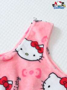 SANRIO 2pcs Authorized Autumn/Winter Vest Top And Bow Shorts Plush Pajama Set, Soft & Comfortable Printed Sleepwear Homewear Set - Pink - View 3