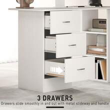 HOMCOM Computer Desk, Writing Table, PC Workstation With 3 Storage Shelves And Drawers, Silver Handle, For Home Office, White - White - View 5