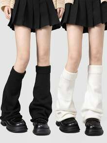 1/2 Pairs Solid Color Leg Warmers, Women's Knitted Leg Warmers, Flared Leg, Y2K Subculture, JK Long Leg Warmers, Spring/Autumn Christmas Gift - Mouldless - View 2