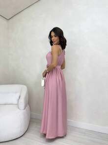 Women's Long Dress With Wrap Neckline And Lastex Cup - Elegant For Parties, Weddings And Special Events - 乾枯玫瑰色 - 查看 2