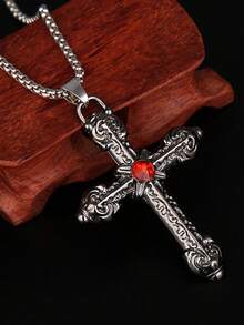 1入組復古交叉頭骨設計吊墜項鍊適合男士日常裝飾,適用於首飾類禮品和派對 - 復古銀色 - 查看 14