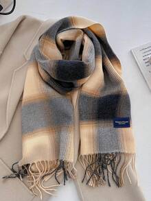 1pc Unisex New Plaid Faux Cashmere Scarf, Thick & Warm, Versatile For Daily Use For Dress - A - View 11