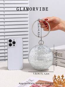 1pc Women's Fashionable Sparkling Ball-Shaped Crystal Rhinestone Evening Clutch Bag, Luxury Diamond Ring Handbag, High-End Shiny Diamond Formal Dress Purse, Minimalist Clutch Suitable For Gala, Party, Birthday, Wedding, Gift
