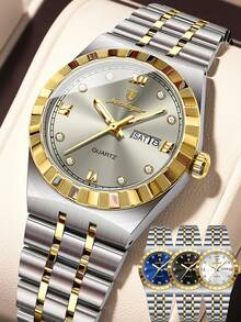 POEDAGAR 1件装女士不锈钢优雅奢华防水夜光日期星期显示石英腕表，女士休闲日常腕表及礼品 - 均碼 - 查看 13