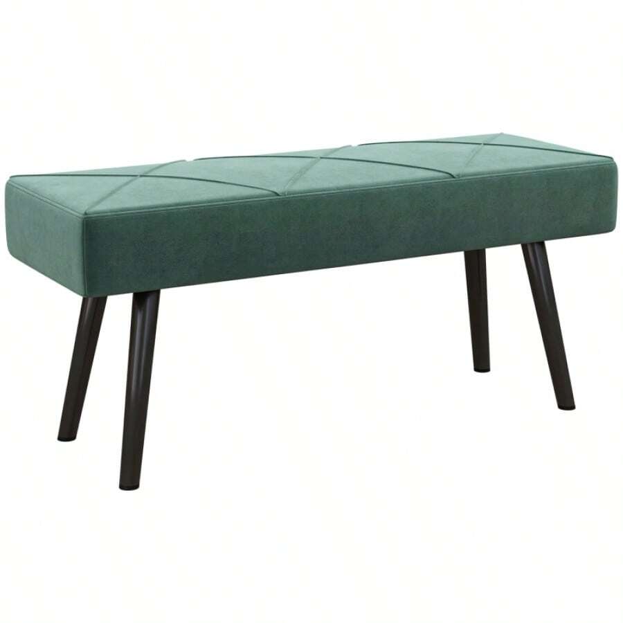 HOMCOM End Of Bed Bench With XShape Design And Steel Legs  Hallway Bench For Bedroom - Green1 - View 1