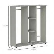 HOMCOM Open Wardrobe Double Mobile Storage Shees Organizer W 6 WheelsGrey - Grey1 - View 3