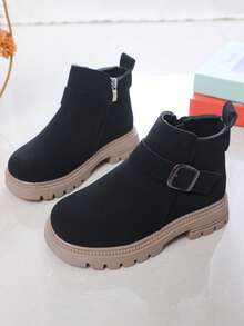 1 双女童简约时尚舒适百搭室内/室外休闲低帮靴，适合春秋季节 - 黑色 - 查看 2