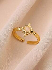 Fashion Pink Sun Stainless Steel Open Rings For Women, 18K Gold-Plated Anti Fading Finger Ring, Golden Wedding Jewelry Party Accessories, Christmas Gifts For Best Friends/Mom