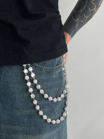 1pc Fashionable Elegant Minimalist Multi-Layer Crystal Waist Chain, Men's Charming Body Chain, For Pants Decoration, Suitable For Casual, Music Festival, Party Wear Autumn-Winter Accessories Halloween Costume,Suitable For Teens, Youth,Men,Casual, Outdoor, Athletic, Vacation, Graduation Gifts, Birthday, Daily Wear