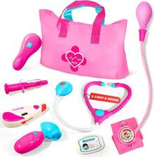 Kit médico para niños pequeños de 3 a 5 años, kit médico de juego preescolar con estetoscopio, puño de presión arterial y bolsa de transporte, juguetes de vestir para niños a partir de 3 años - Bebé rosa Dr. Kit - Ver 8