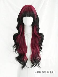 NAMM 30 Inch Red Ombre Black Long Wavy Wig Loose Long Body Wave Wig For Women , Gorgeous Fluffy Synthetic Wig With Bangs Natural Appearance Very Soft Synthetic Heat Resistant Fiber Hair, Beautiful Full Machine Hair Wig Suitable For Fashion Girls Daily,Anime Or Costume Cosplay Decoration,Music Festival Dance Party Street Wear Use(Gradient Black White) - Màu đỏ ombre - Xem 3