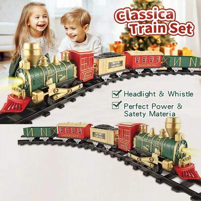 Klassische batteriebetriebene Lokomotive Spielzeugeisenbahn mit Sound und Licht, Waggon und Schienen, perfekt als Geschenk für Kinder zu Weihnachten und Geburtstag