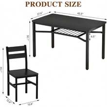 Modern Farmhouse Style 5-Piece Dining Room Table And Chairs Set, Rectangle Small Kitchen Table Set With 4 Chairs And Storage Rack, Particle Board Top And Metal Frame Dinette Set For 4, Space-Saving Design Bar Table Set - Đen/Đen - Xem 6