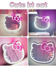 Sanrio 1 pieza Espejo de pared para dormitorio con luz de neón de estilo anime de gato KT, adecuado para tocador, vestidor, sala de estar, pasillo, tira de luz de neón ajustable, decoración para el baño del hogar, luz de neón LED alimentada por USB/batería, decoración de pared para dormitorio rosa, adecuado para habitación, fiesta de San Valentín, cumpleaños, regalo de boda, hogar, decoración navideña, regalo para novia, esposa, amiga, familia, accesorios de baño, temporada de vuelta a clases - Multicolor - Ver 4