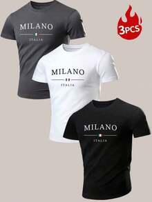 Kit 3 Camiseta Masculina Milano Itália Camisa 100% Algodão Blusa Malha Premium Lançamento - Branco - Visão 1