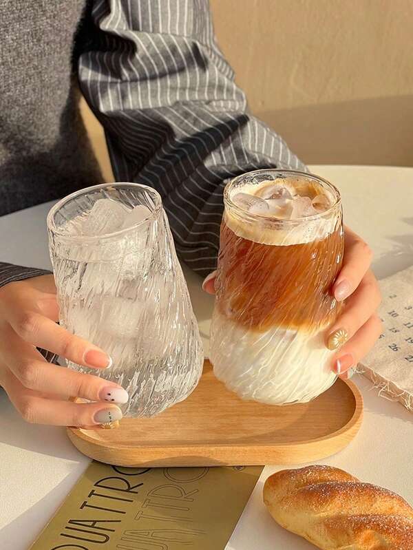 Taza Remolino, Taza Rayada Retro, Taza de Café con Hielo, Taza Acanalada, Taza de Agua Creativa, Taza de Desayuno, Cristalería Retro Hermosa, Taza sin Asa, Apta para Beber Agua, Leche, Avena, Cerveza, Cócteles