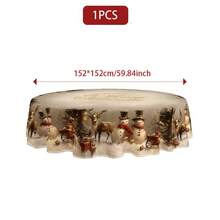 Conjunto de toalha de mesa e capa para cadeira com estampa digital decorativa de rena e boneco de neve, slogan de Natal, 1/4/5/6/35 peças - Toalha de mesa lavável e à prova de poeira para móveis internos, adequada para decoração de sala de jantar interna, reuniões familiares, presentes e festas de fim de ano
