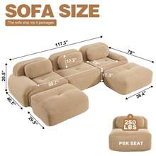 81.8"/117.3"/152.7" Modular Sectional Sofa, Corduroy Boneless Sofa With Deep Seat And Button Tufted Cushions, Comfy Cloud Sectional Loveseat Couches For Living Room Bedroom, No Assembly - 駝色 - 查看 3