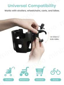1 Stück 2-in-1 Getränkehalter mit Handyhalterung in Großformat - 360° drehbar und verstellbar, abnehmbar für Kinderwagen, Fahrräder, Rollstühle & Roller