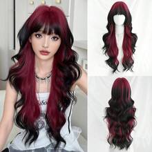 NAMM 30 Inch Red Ombre Black Long Wavy Wig Loose Long Body Wave Wig For Women , Gorgeous Fluffy Synthetic Wig With Bangs Natural Appearance Very Soft Synthetic Heat Resistant Fiber Hair, Beautiful Full Machine Hair Wig Suitable For Fashion Girls Daily,Anime Or Costume Cosplay Decoration,Music Festival Dance Party Street Wear Use(Gradient Black White) - Màu đỏ ombre - Xem 10