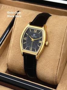 Pablo Raez 1pc 18K Gold Vintage Women's Watch, Original Charming Jewelry Ladies Watch, Summer Accessory Top Brand, Barrel-Shaped Stainless Steel Case, Luxury Women's Watch 50m Waterproof Roman Numeral Display, Casual Fashion Quartz Watch, Black Fiber PU Leather Strap, White Dial Vintage High-End Women's Watch, Teacher Gift, Suitable For Mother Or Girlfriend, Popular Style, Suitable For Party Decoration, Graduation Wedding Birthday Exquisite Gift - one-size - View 14