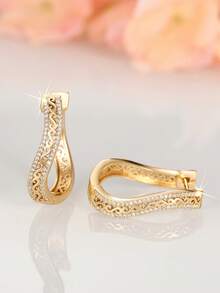 一对优雅的立方氧化锆耳环，情人节、结婚纪念日、订婚派对送给女性的礼物 - 金黃色 - 查看 6