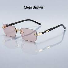 奢华无框矩形渐变镜片男女通用时尚眼镜，金属镜框，设计师品牌时尚眼镜，夏季柔和色调，优雅美学，度假装扮，热带海滩度假风，经典摩托车驾驶眼镜，男士时尚眼镜 - 101 - 查看 22