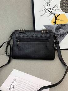 (Halloween) New Fashion Solid Color Multi-Compartment Shoulder Bag, Versatile High-End Skull Embossed Design, Unique Rivet Decor Detachable Adjustable Magnetic Flap Crossbody Bag, Suitable For Outing, Dating, Shopping, Commuting/Work, Office Daily Matching, Gift Giving.