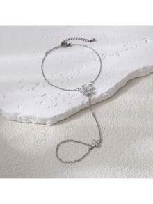 Elegant 5-Petal Flower Bracelet, Shiny Cubic Zirconia Embedded Fashion Jewelry Bracelet For Women (No Box)