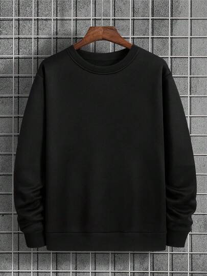 Youth Black Solid Color Light Plate Can Be DIY Homemade Versatile Loose Round Neck Long Sleeve Casual Sweatshirt