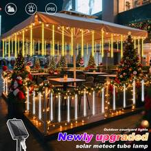 Solar Christmas Meteor Shower Lights, 8-Tube (30/45CM) White LED Solar Christmas String Lights (Outdoor Waterproof), For Tree/Patio/Garden/Wedding/Party Decor Home Decor Christmas Decorations Room Decor Winter