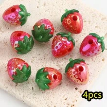 Bộ 20 hạt nhựa chấm bi đỏ bóng hình quả dâu tây Giáng sinh vui nhộn dùng làm vòng tay, vòng cổ, móc khóa tự làm đồ trang sức làm quà tặng cho bạn thân Prime Day - Dòng dâu tây - Xem 9