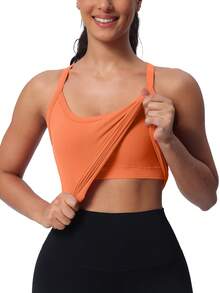MathCat Workout Tank Tops For Women With Built In Bra, Sleeveless Gym Tops Seamless Racerback Athletic Yoga Shirts - 橘色 - 查看 5