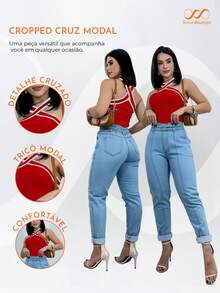 Swisz Cropped Women's Tank Top Crossed Neckline Modal Knit - Red - View 3