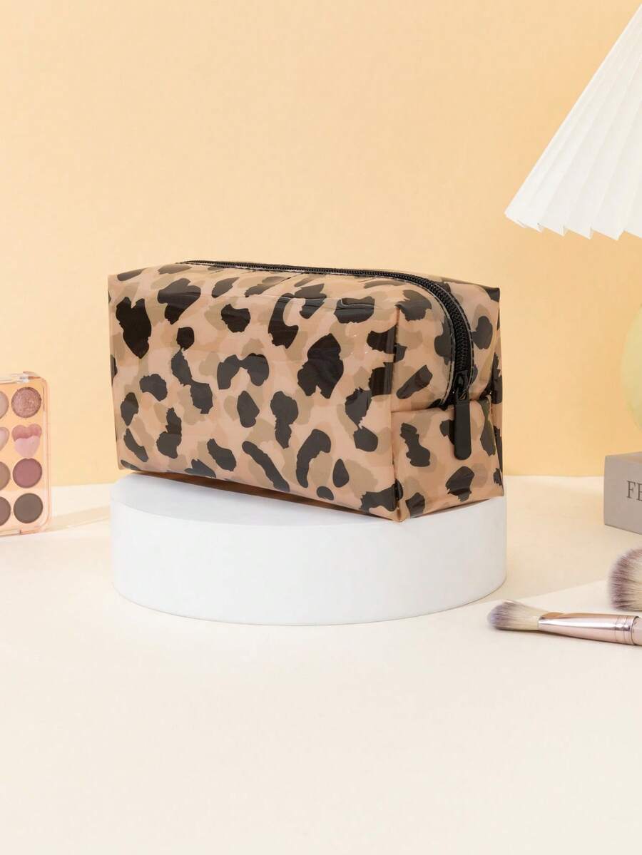 1piece Cute PVC Makeup Bag Leopard Pattern Square Waterproof Clear Cosmetic Bag Fashionable Clutch Pouch Wallet Small Items Storage Bag For Key, Earphone, Coin, Lipstick, Lip Oil, Card, Girls'Accessories College Vacation Cruise Summer Holiday Essentials Organizer Bag With Zipper Women's Makeup Storage Bag Travel Essentials Makeup Organizer Travel Bag For Women