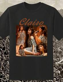 Clairo Live Concert Collage Print Crew Neck T-Shirt Classic Fit Short Sleeve Y2k Casual Wear Tops Plus Size Clothes Suitable For All Seasons Machine Wash For Business Casual And Daily Wear - màu đen - Xem 1