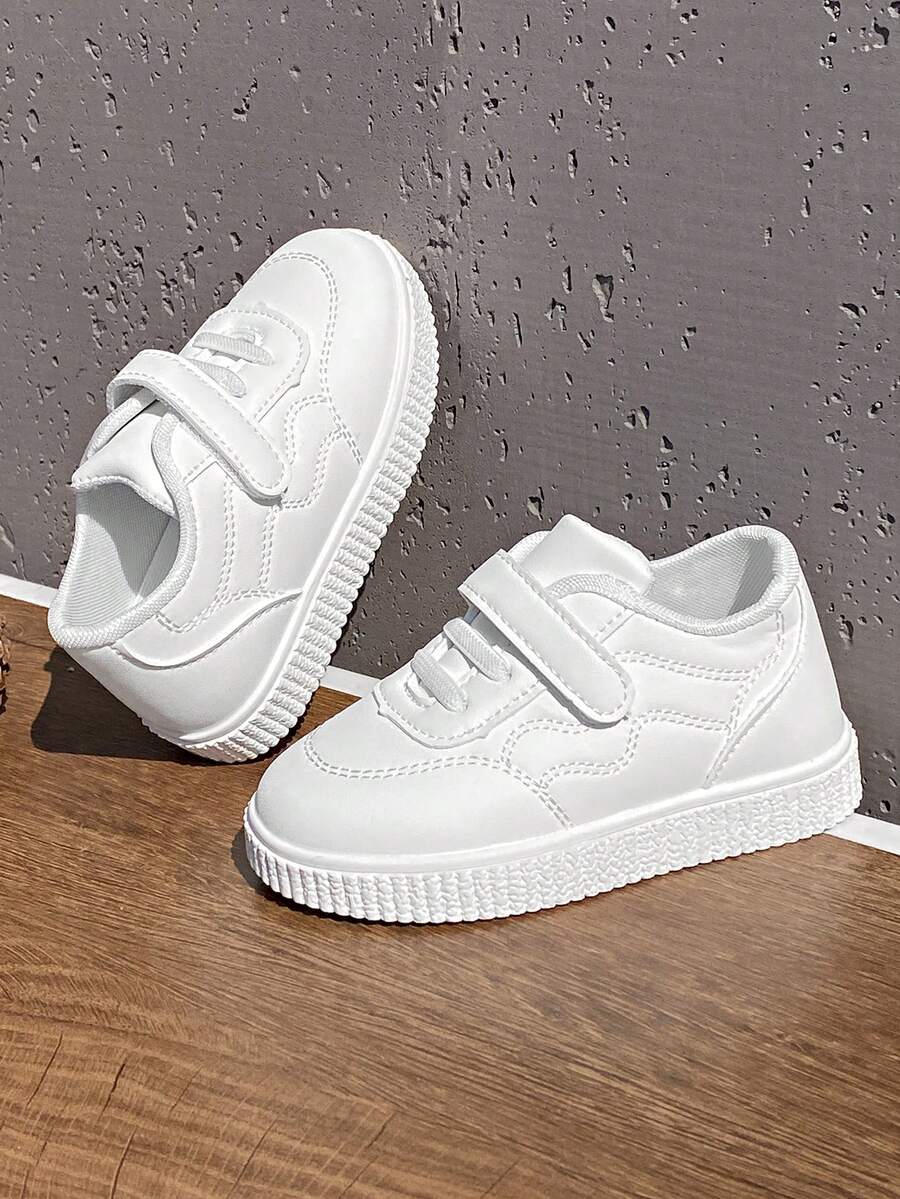 1 双儿童 PU 皮革时尚轻便舒适小女孩鞋，春秋季刺绣白色低帮运动鞋 - 白色 - 查看 1