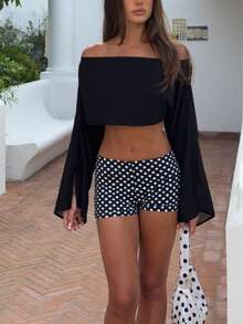 Women's Y2K Polka Dot Shorts Micro Shorts Low Rise Elastic Waist Mini Shorts Summer Booty Shorts Pajama Bottoms Cute Slim Fit Going Out Mini Short - 黑色大圓點 - 查看 2