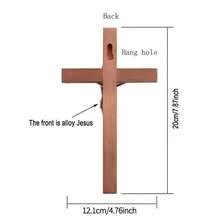 1pc Wooden Large Cross Wall Hanging Decor, Vintage Home Accessory - Brown - View 2