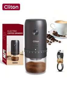 CLITON 1Pc Portable Battery Powered Burr Coffee Grinder With 40 Adjustable Settings, Rechargeable Coffee Bean Grinder With LED Display, Cordless Coffee Mill For Travel, Camping, Office, Espresso, Pour Over, Etc,Cold Brew, Pour Over, French Press,Coffee Grinder For Travel,Christmas Gifts, Kitchen Gifts, New Year Gifts, Birthday Gifts, Coffee Gifts